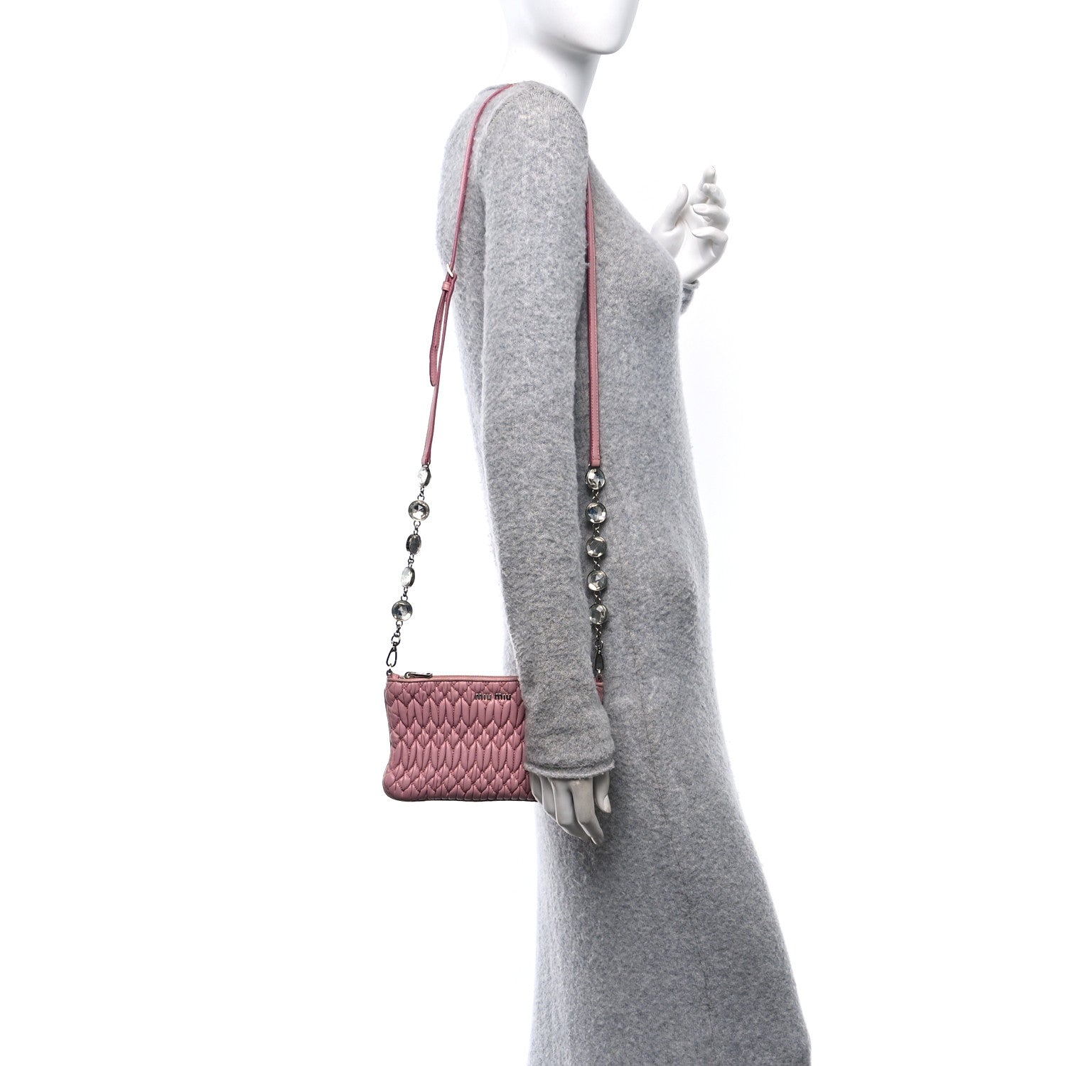 Miu Miu Nappa Matelasse Crystal Crossbody Clutch Rosa 2 of 11
