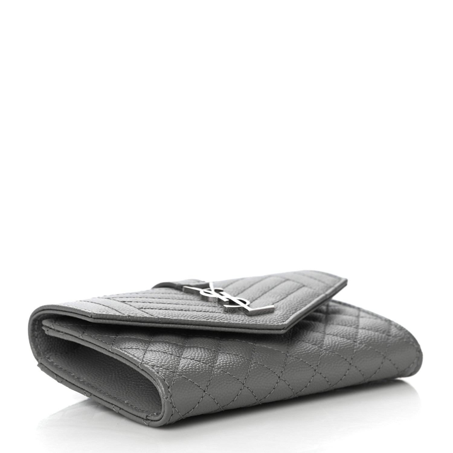 Saint Laurent Grain De Poudre Textured Mixed Matelasse Triquilt Small Monogram Envelope Wallet New Stone 4 of 10