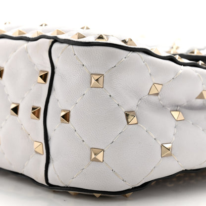 Valentino Garavani Lambskin VLTN Print Medium Rockstud Spike Shoulder Bag Optic White Black 9 of 14