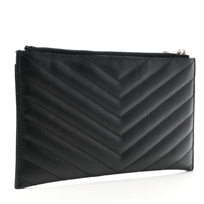 Saint Laurent Grain De Poudre Chevron Monogram Bill Pouch Black 3 of 8