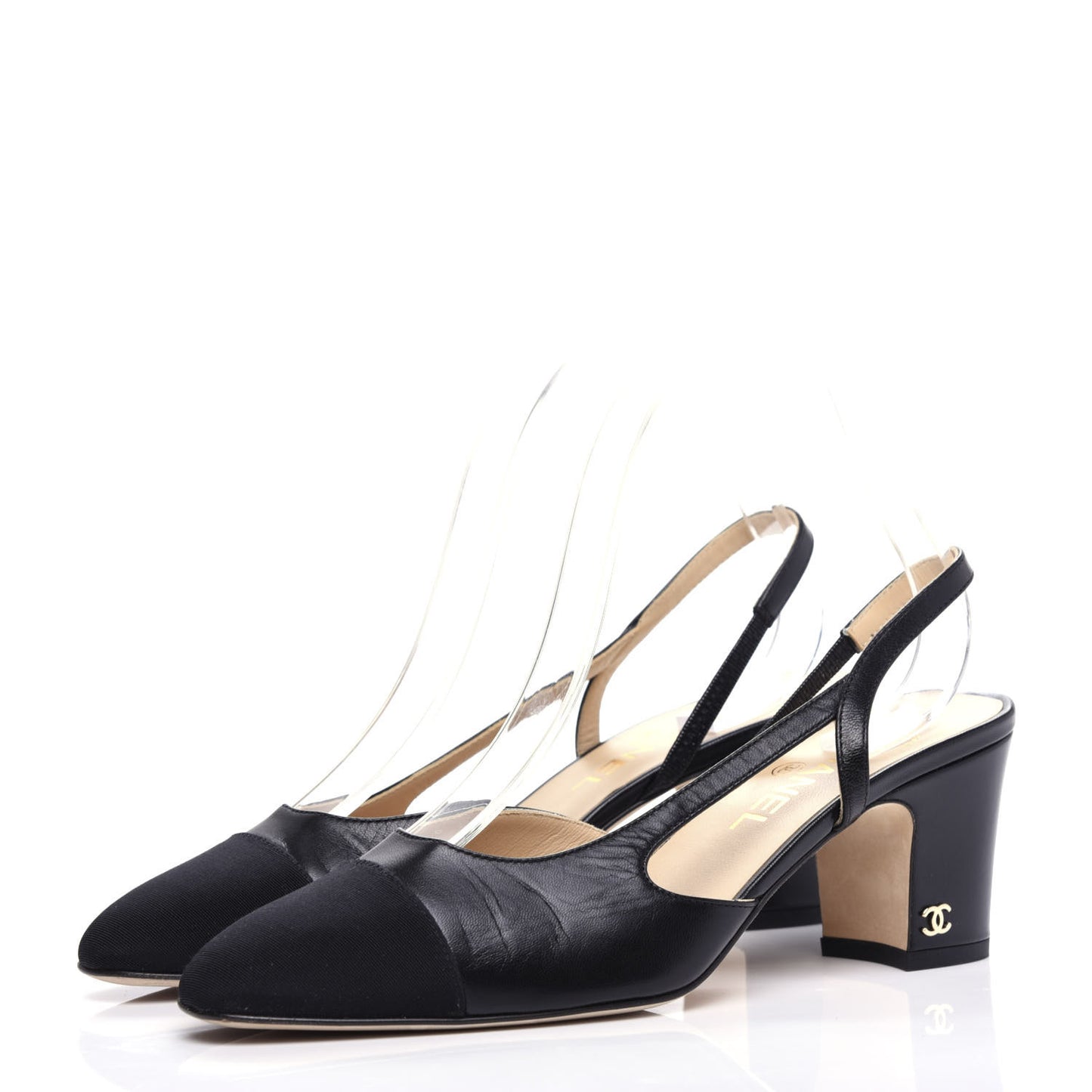Goatskin Grosgrain Cap Toe CC Slingback Sandals 38.5 Black
