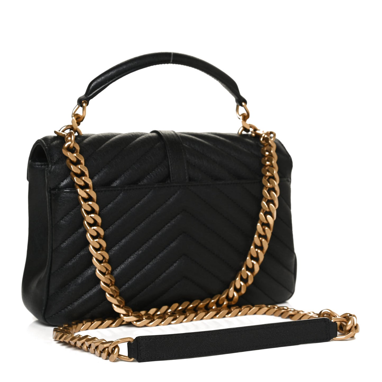 Sheepskin Matelasse Chevron Monogram Medium College Bag Black