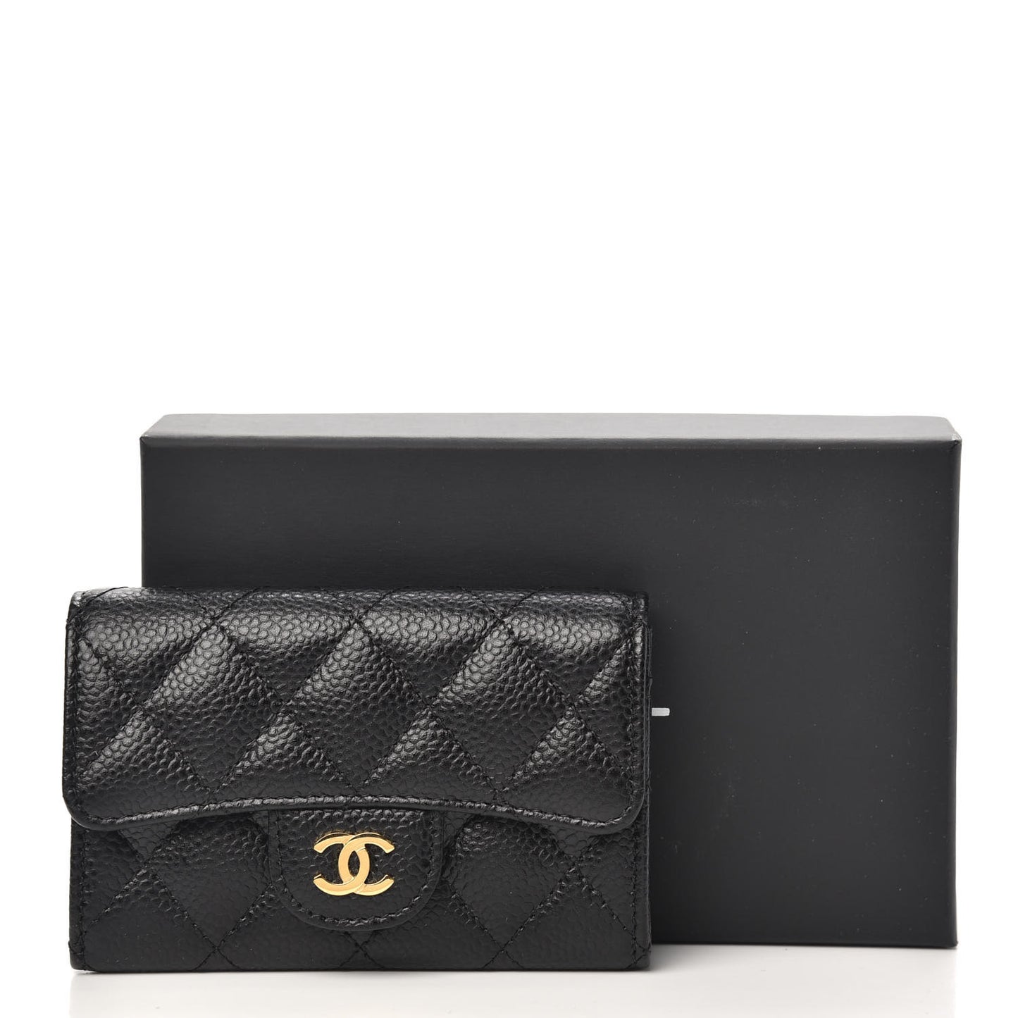 Caviar Quilted Flap Card Holder Black