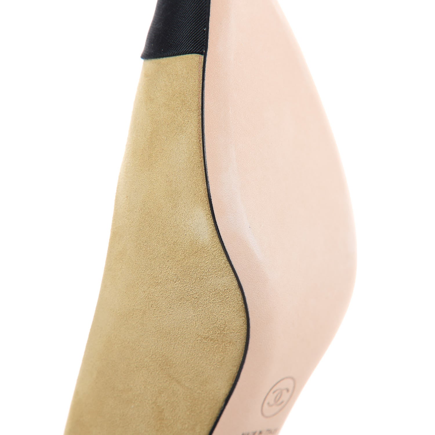 Chanel Kid Suede Grosgrain Cap Toe Pumps 38 Beige Black 10 of 11