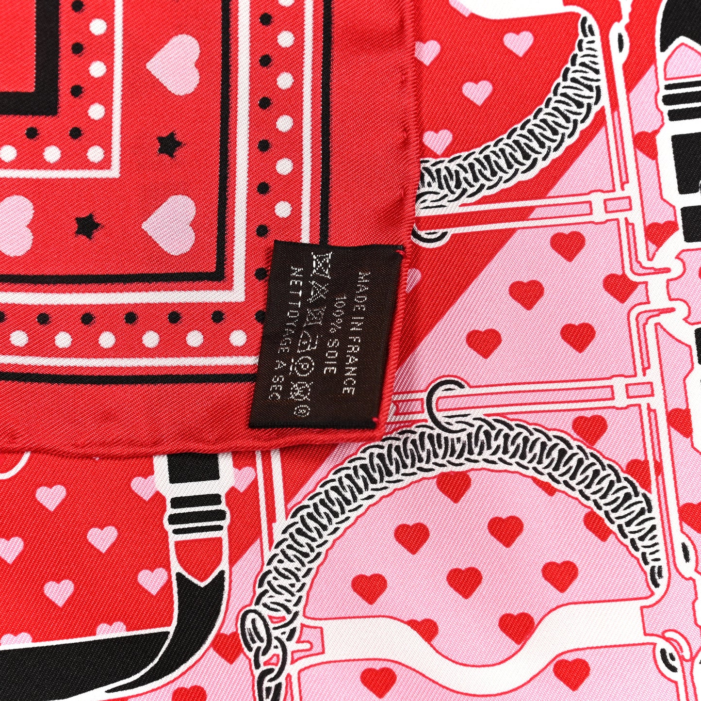 Silk Grand Manege Cut Bandana Love Scarf 65 Rouge Rose Black