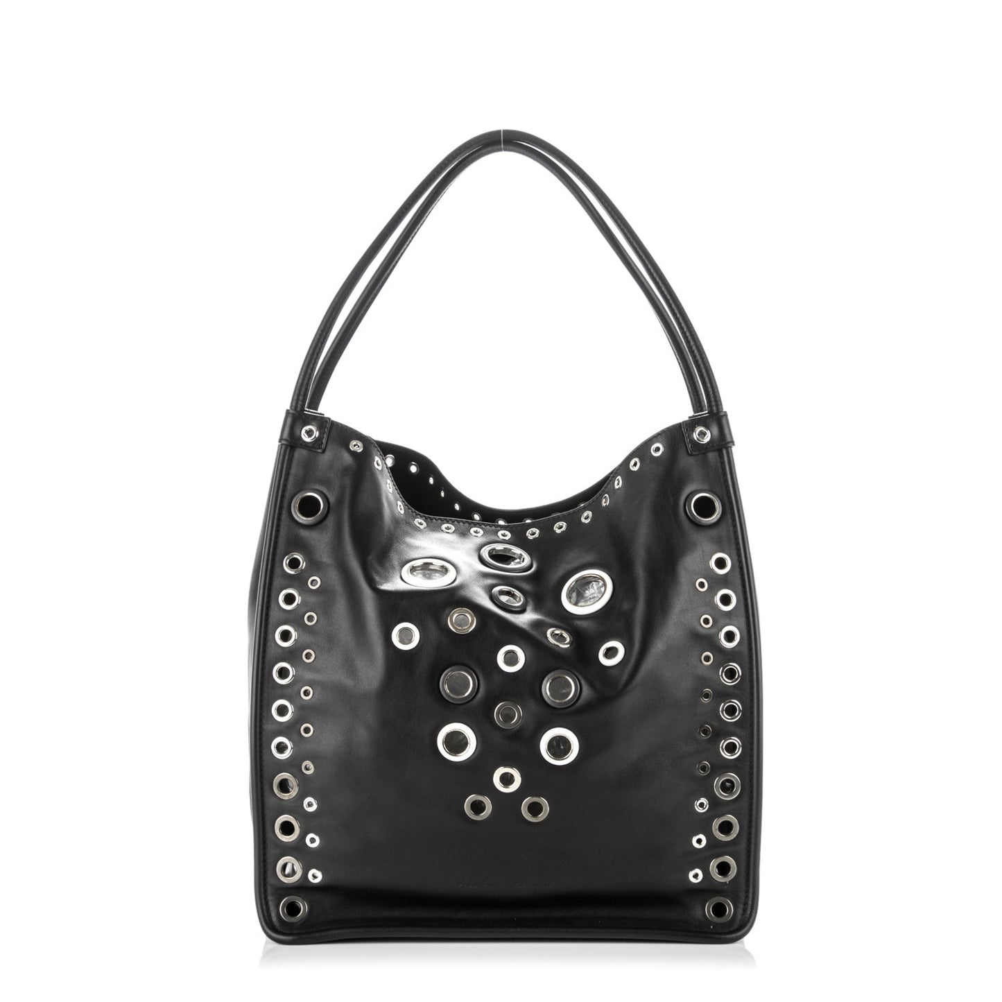 Soft Calf Medium Grommet Studded Tote Black