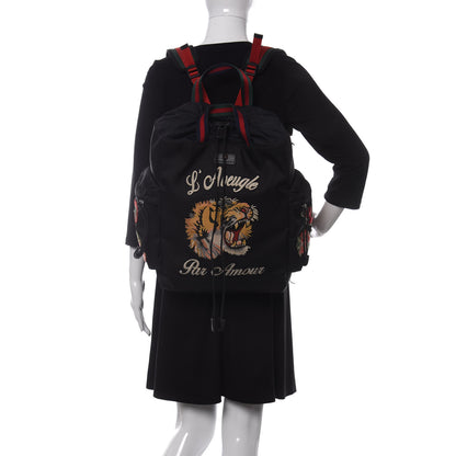 Gucci Techno Canvas Web L'Aveugle Par Amour Embroidered Drawstring Backpack Black 2 of 12