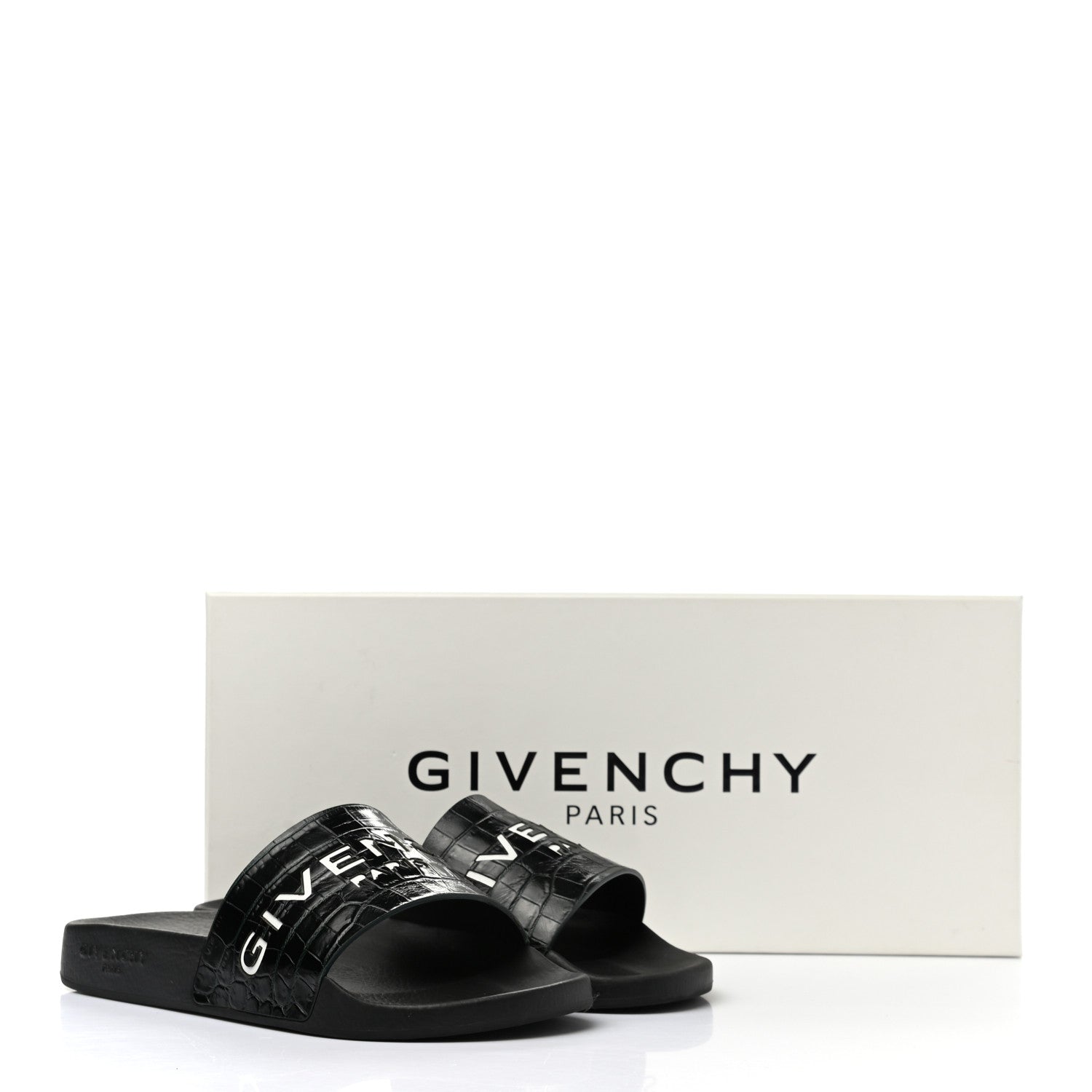 Givenchy Rubber Crocodile Embossed Logo Pool Slide Sandals 37 Black 9 of 9