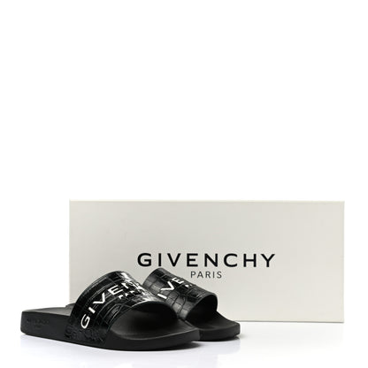 Givenchy Rubber Crocodile Embossed Logo Pool Slide Sandals 37 Black 9 of 9
