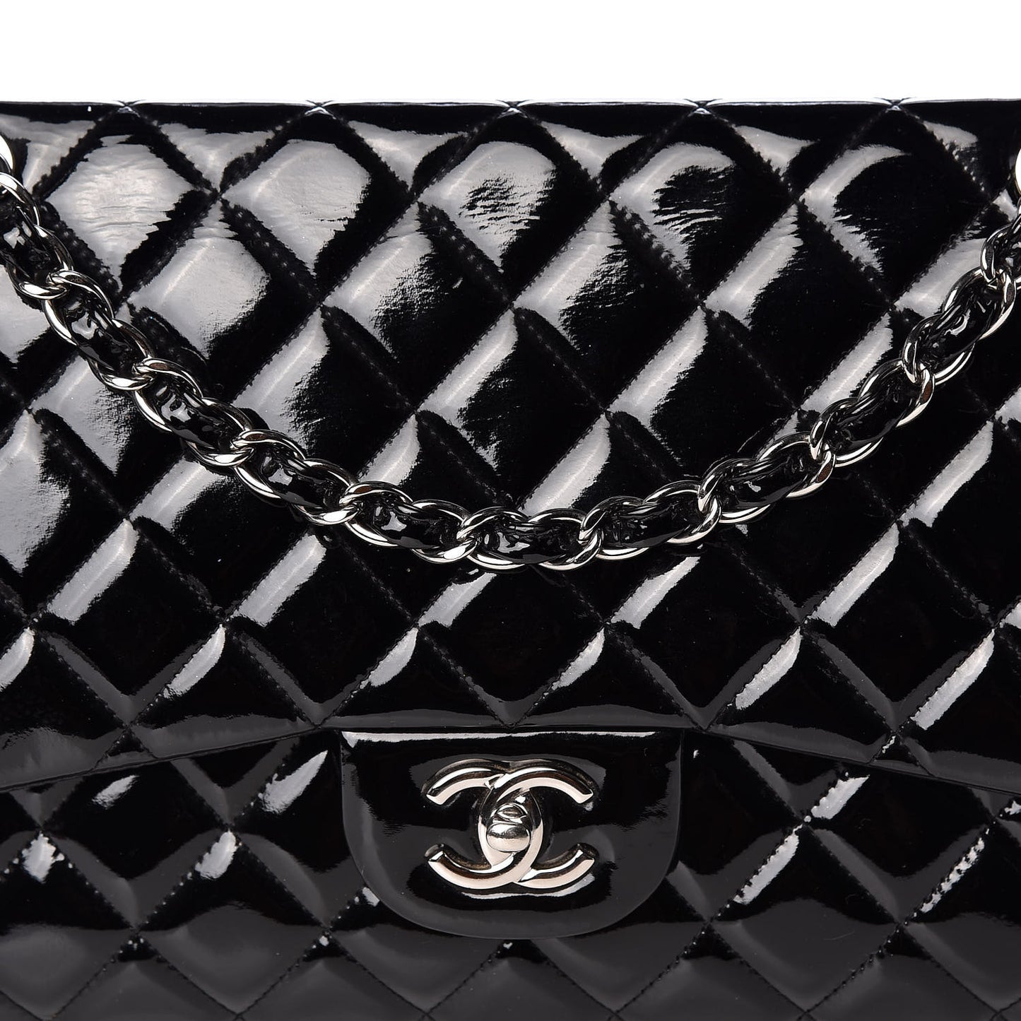 Patent Quilted Jumbo Double Flap Black