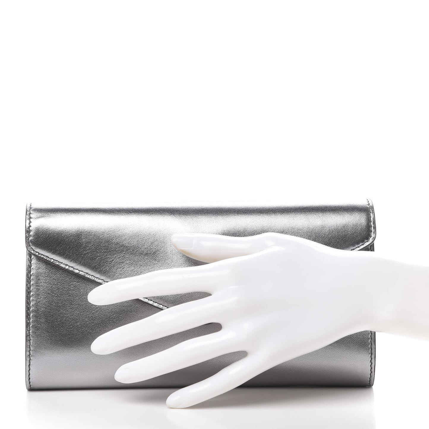 Metallic Calfskin Y-Mail Clutch Silver