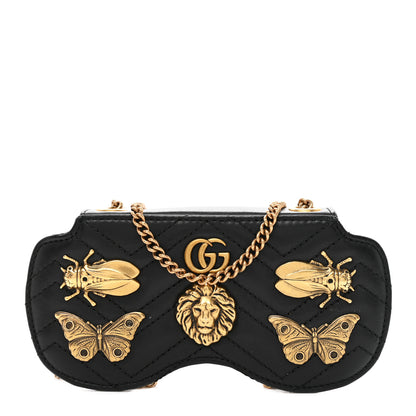Gucci Calfskin Matelasse Animal Studs GG Marmont Chain Sunglasses Case Black 1 of 7