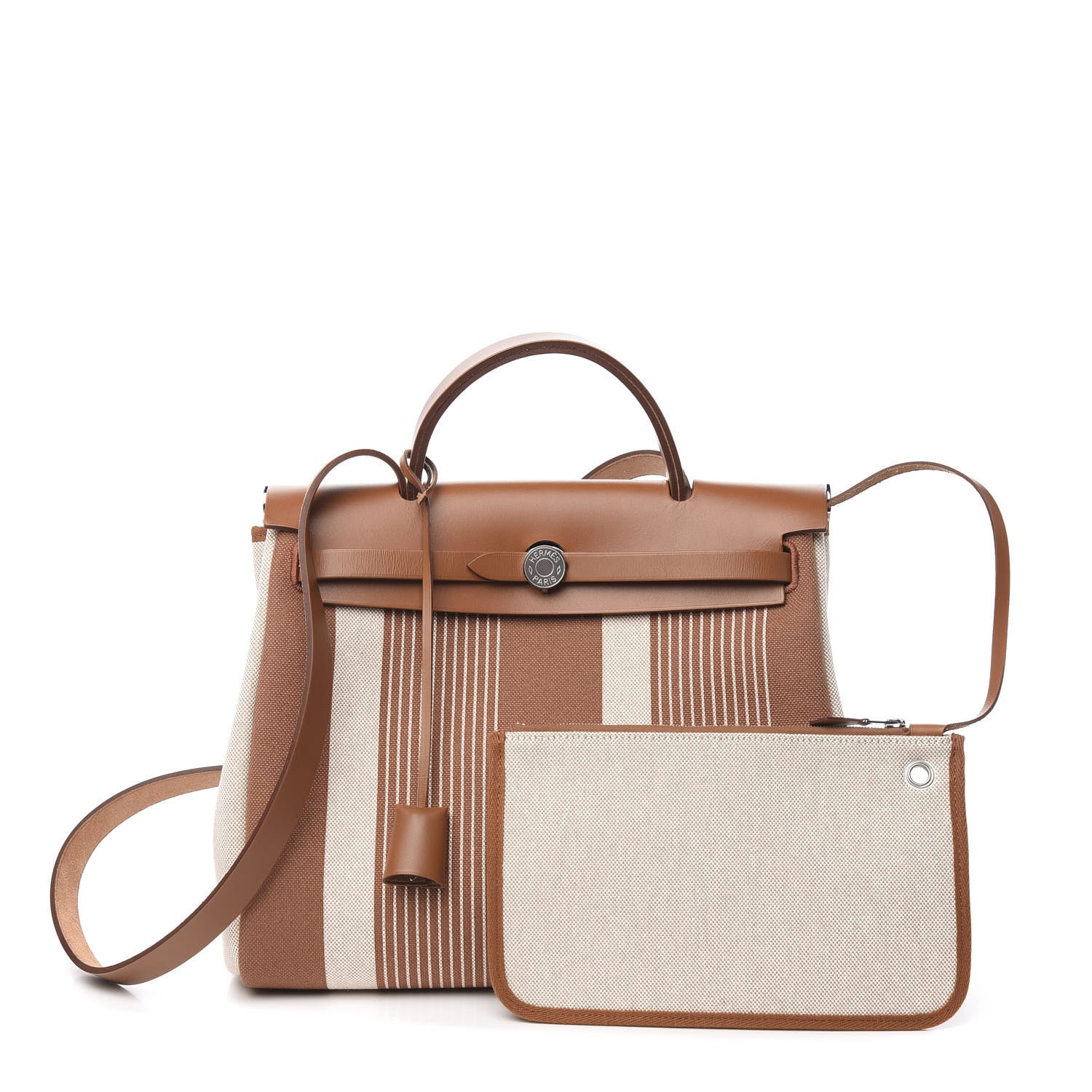 Hermes Vache Hunter Toile H Vibration Herbag Zip Retourne 31 PM Fauve Ecru Beige 2 of 12