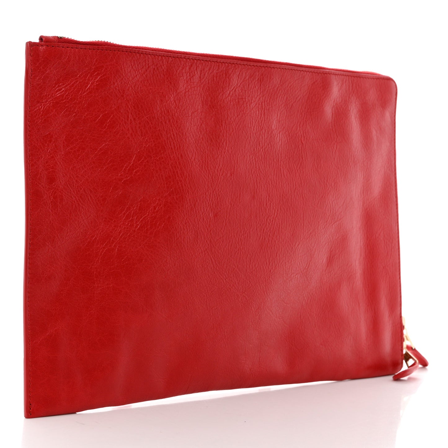 Agneau Stadio Giant 12 Gold Hardware Pouch Rouge Cardinal