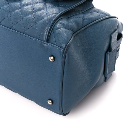 Chanel Grained Calfskin Quilted Large Casual Pocket Bowling Bag Blue 12 of 16