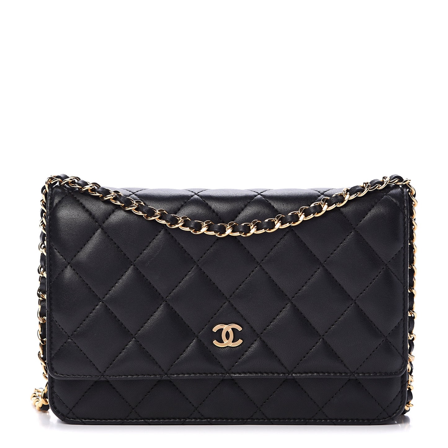Lambskin Quilted Wallet On Chain WOC Black