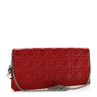 Christian Dior Lambskin Cannage Rendezvous Chain Wallet Red 3 of 13