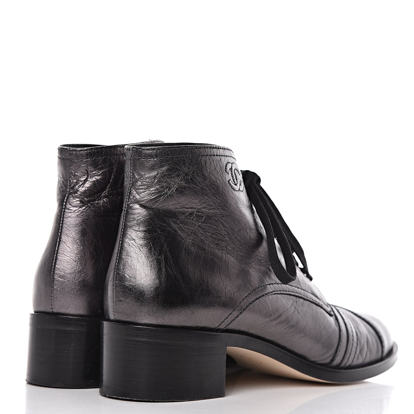 Metallic Calfskin CC Ankle Boots 40.5 Silver Black