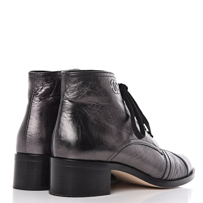 Chanel Metallic Calfskin CC Ankle Boots 40.5 Silver Black 4 of 16