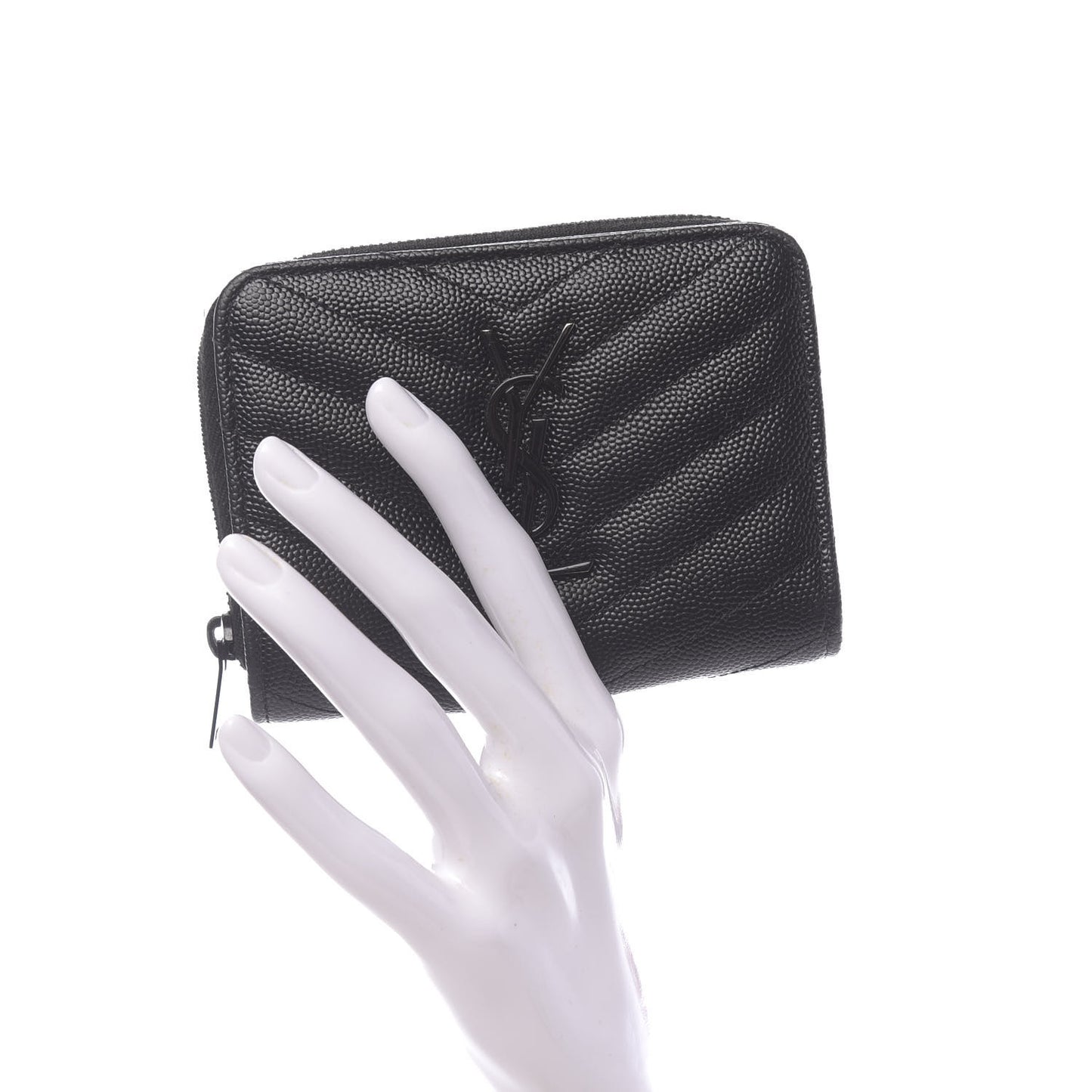 Grain De Poudre Matelasse Chevron Monogram Compact Zip Around Wallet Black