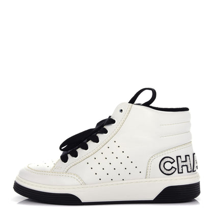 Chanel Calfskin Womens Logo High Sneakers 37 White Black 1 of 11