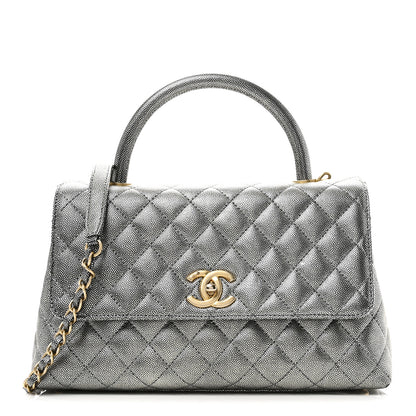 Chanel Metallic Caviar Quilted Small Coco Handle Flap Silver 1 of 10