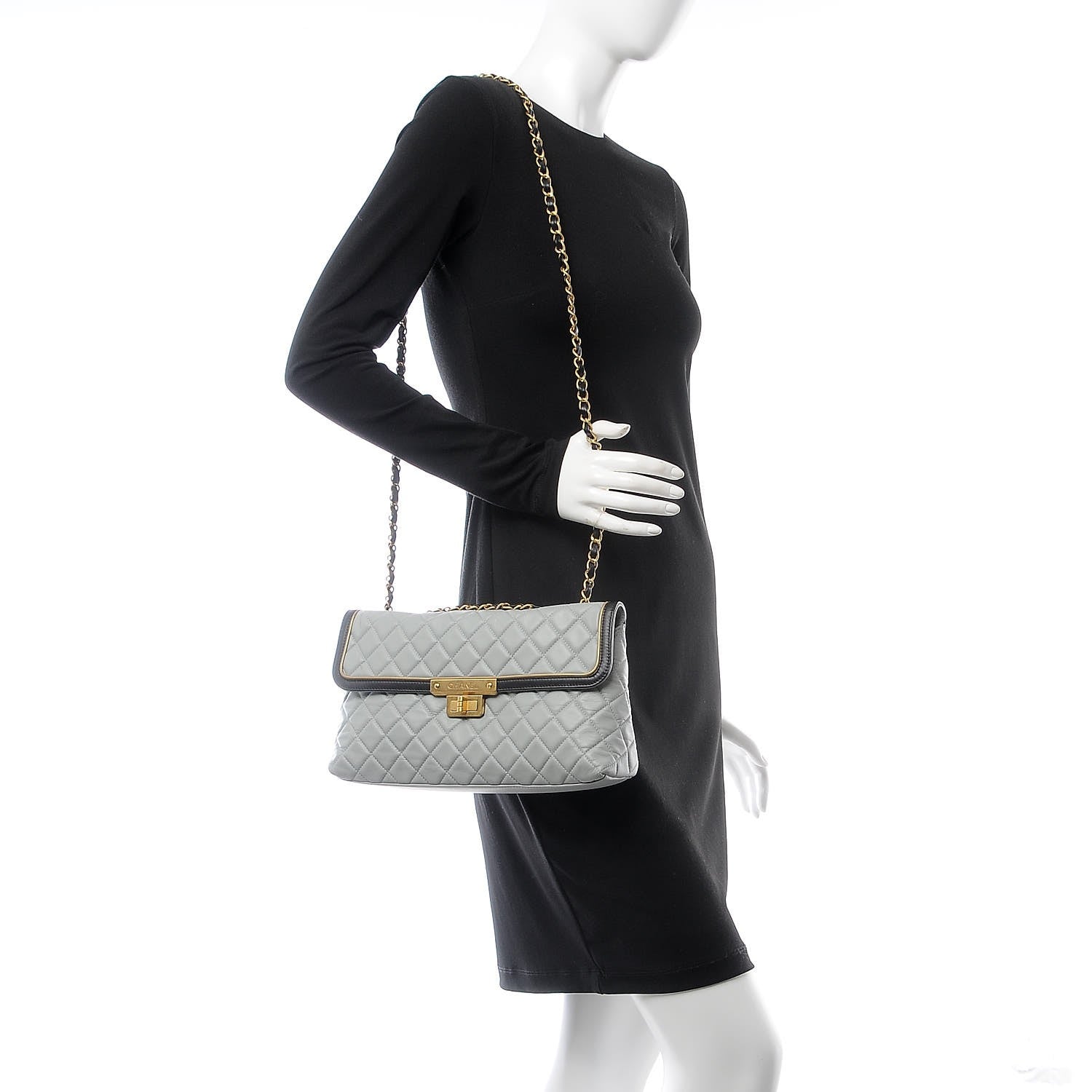 Chanel Lambskin Quilted Mademoiselle East West Flap Light Grey 2 of 7