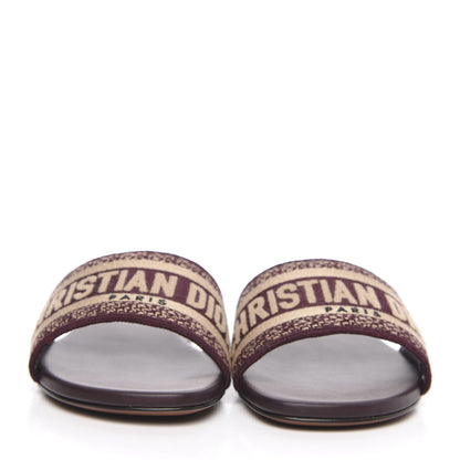 Christian Dior Canvas Embroidered Dway Mules Slide Sandals 37.5 Burgundy 2 of 9