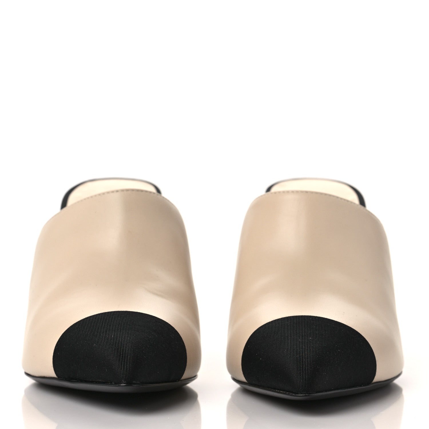 Chanel Lambskin Grosgrain Cap Toe Pearl Mule 39 Beige Black 2 of 10
