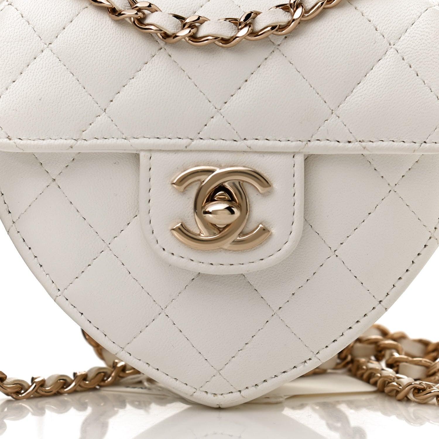 Chanel Lambskin Quilted CC In Love Heart Clutch With Chain White 8 of 11