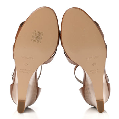 Hermes Calfskin Legend Wedge Sandals 37.5 Gold 9 of 13