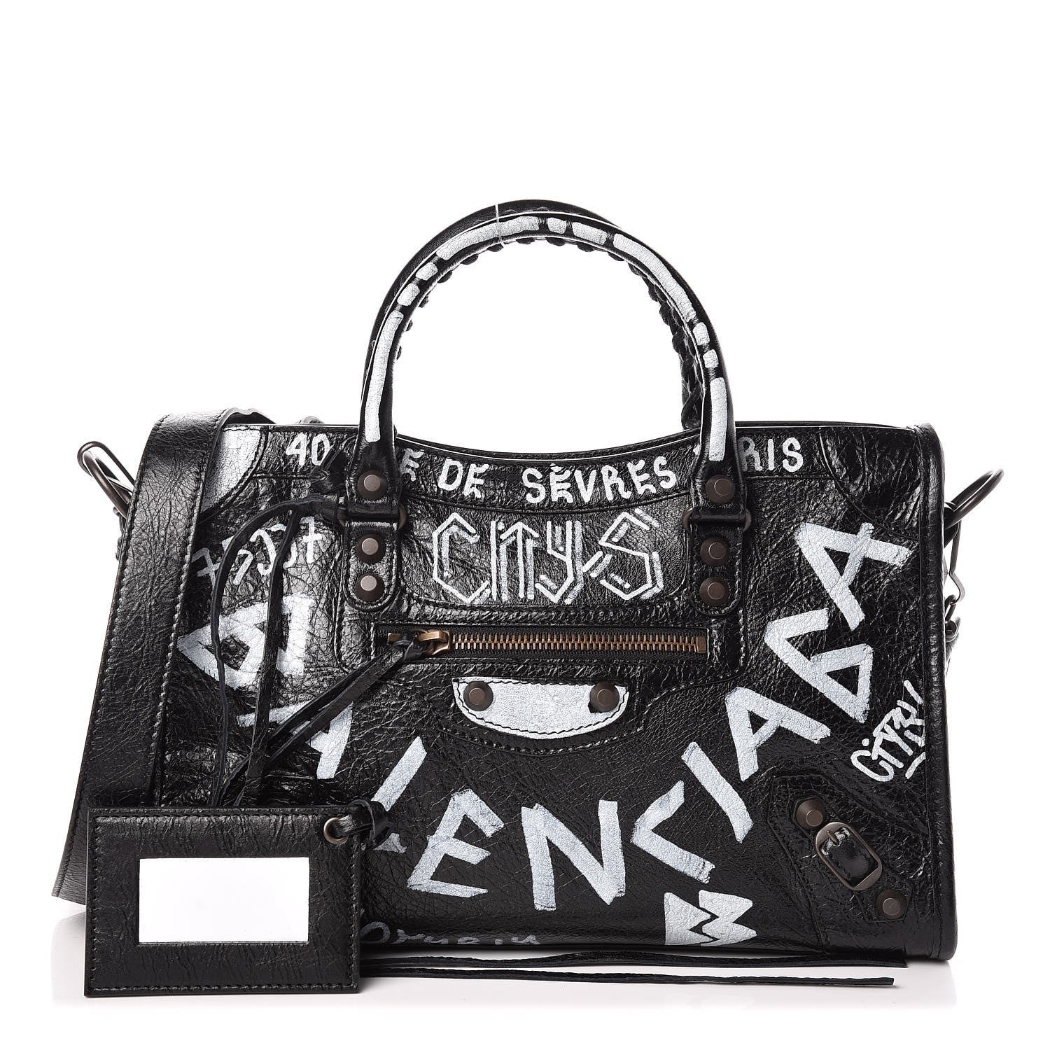 Balenciaga Agneau Classic Hardware Graffiti All Over S City Black 1 of 8