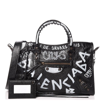 Balenciaga Agneau Classic Hardware Graffiti All Over S City Black 1 of 8