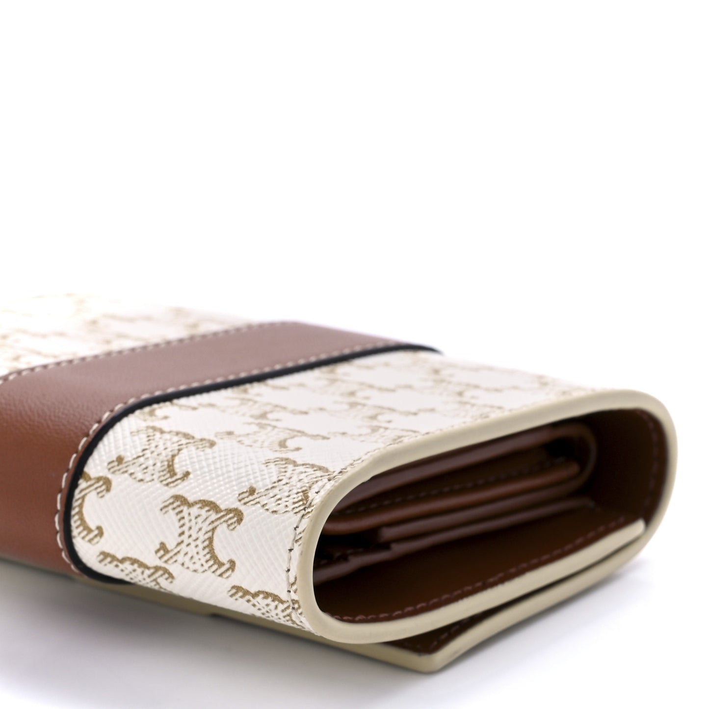 Canvas Triomphe Folded Compact Wallet White Tan