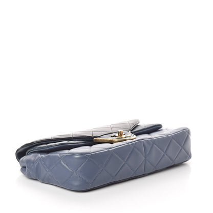 Chanel Lambskin Quilted Tri-Color Double Flap Blue Black Navy Blue 4 of 10