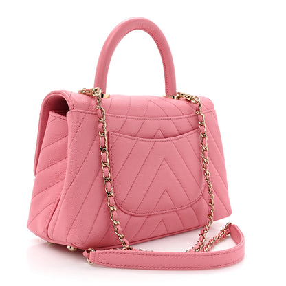 Chanel Caviar Chevron Quilted Mini Coco Handle Flap Pink 3 of 15