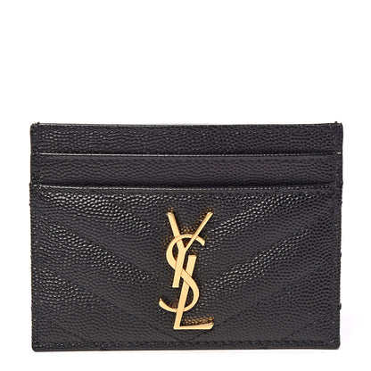 Saint Laurent Grain De Poudre Matelasse Chevron Monogram Credit Card Case Black 1 of 7