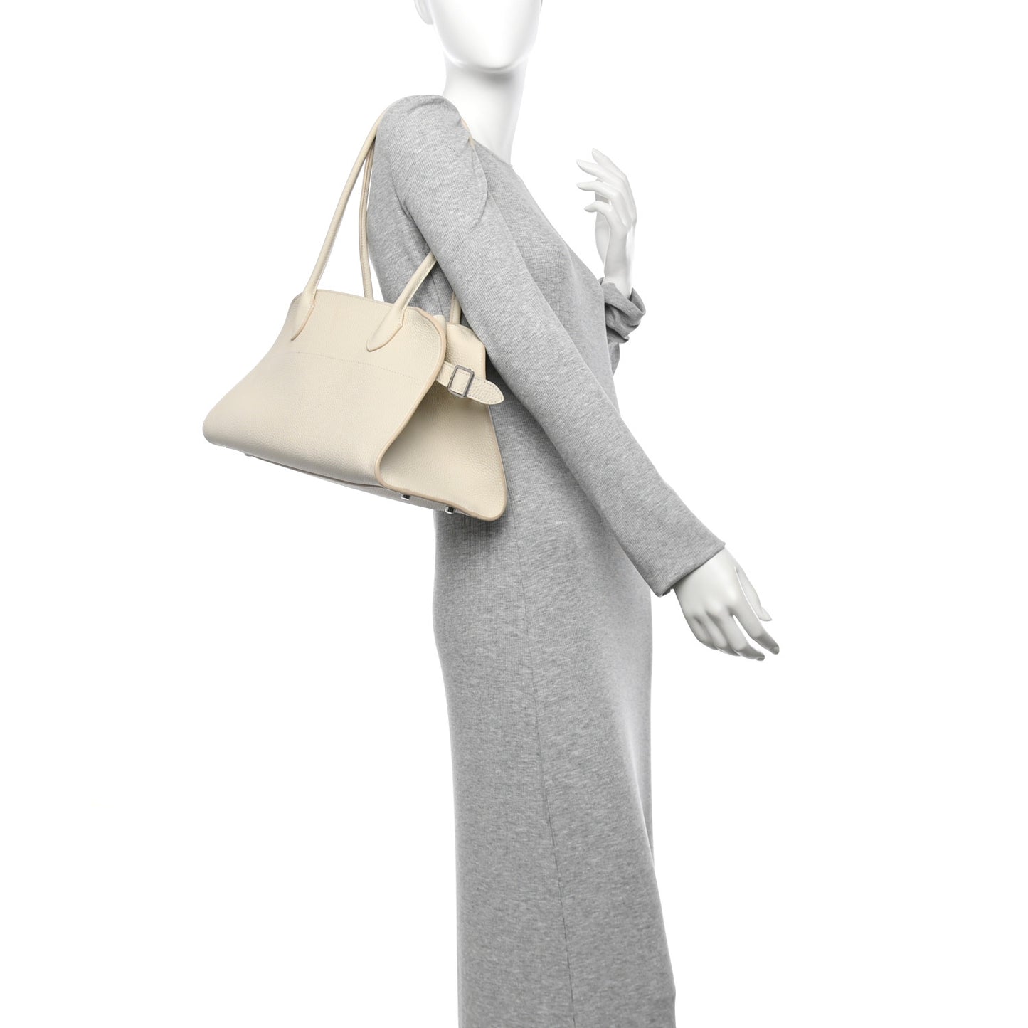 Matte Grained Calfskin Margaux Shoulder 12 White