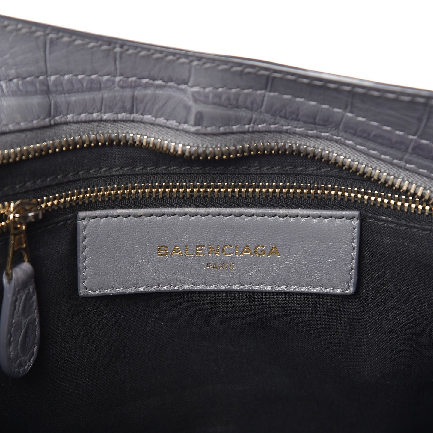 Calfskin Crocodile Embossed Giant 12 Gold Hardware City Gris Beton