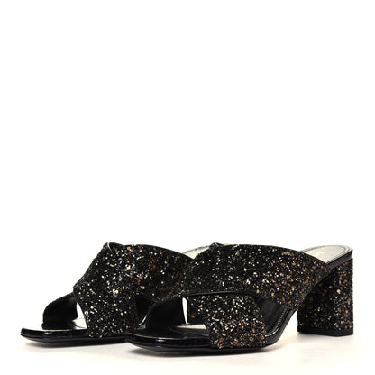 Saint Laurent Glitter LouLou Mules 35.5 Black 2 of 6