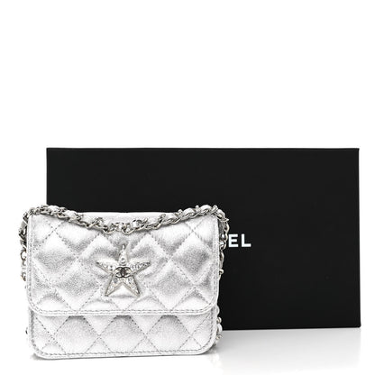 Chanel Metallic Goatskin Quilted Crystal CC Walk Of Fame Clutch With Chain Silver 13 of 13