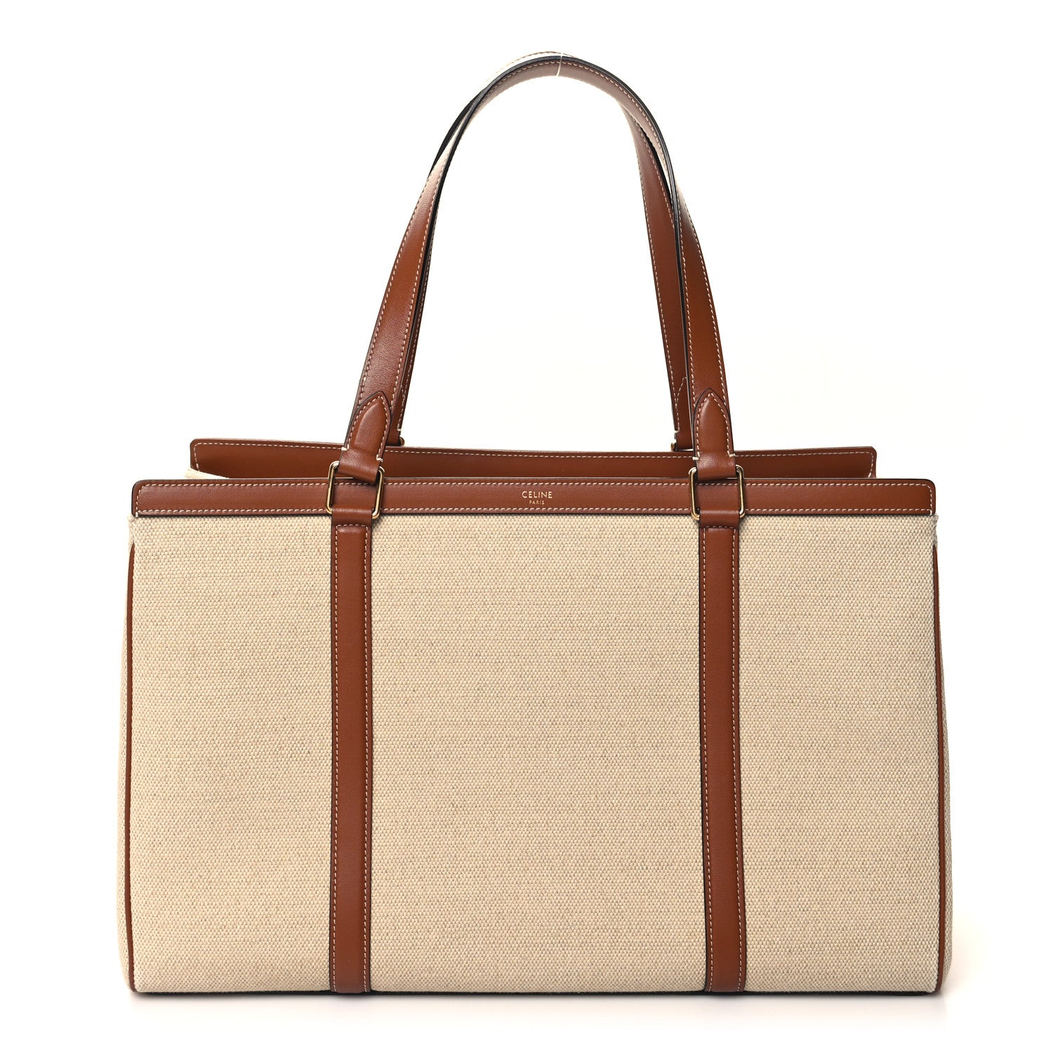 Celine Canvas Calfskin Medium Cabas 16 Tote Natural Tan 1 of 11