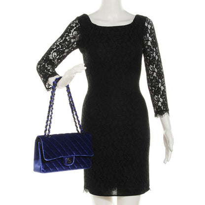 Chanel Velvet Quilted Medium Double Flap Dark Blue 2 of 8
