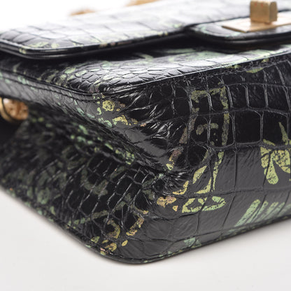 Chanel Calfskin Crocodile Embossed Graffiti 2.55 Mini Cocodile Reissue Flap Black Pink 10 of 12