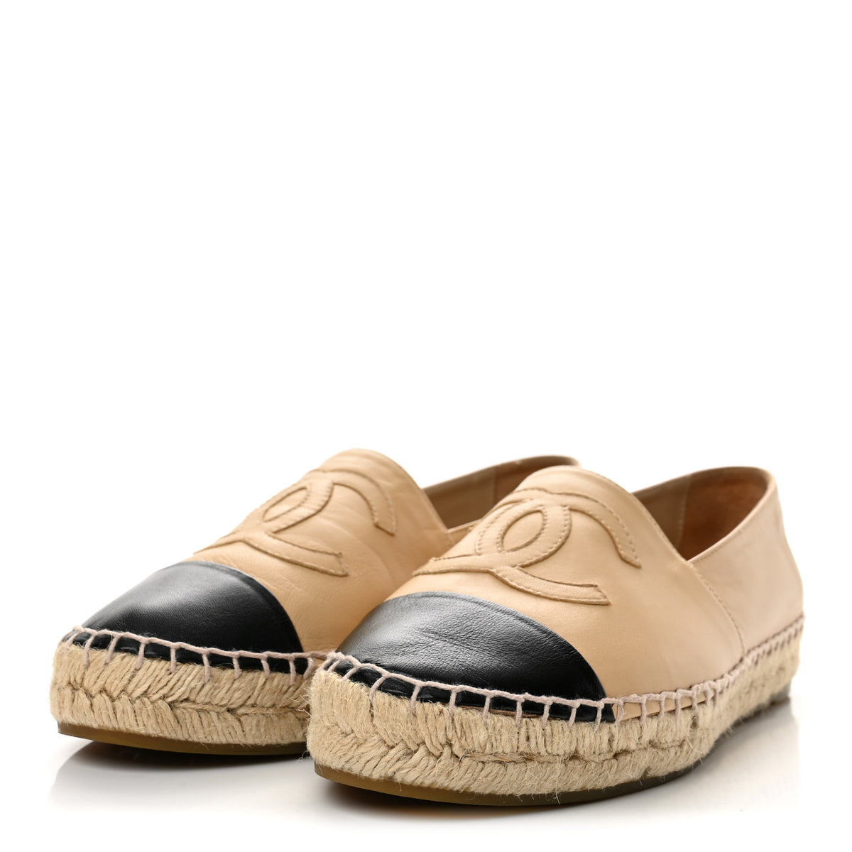 Chanel Lambskin CC Espadrilles 38 Beige Black 4 of 9