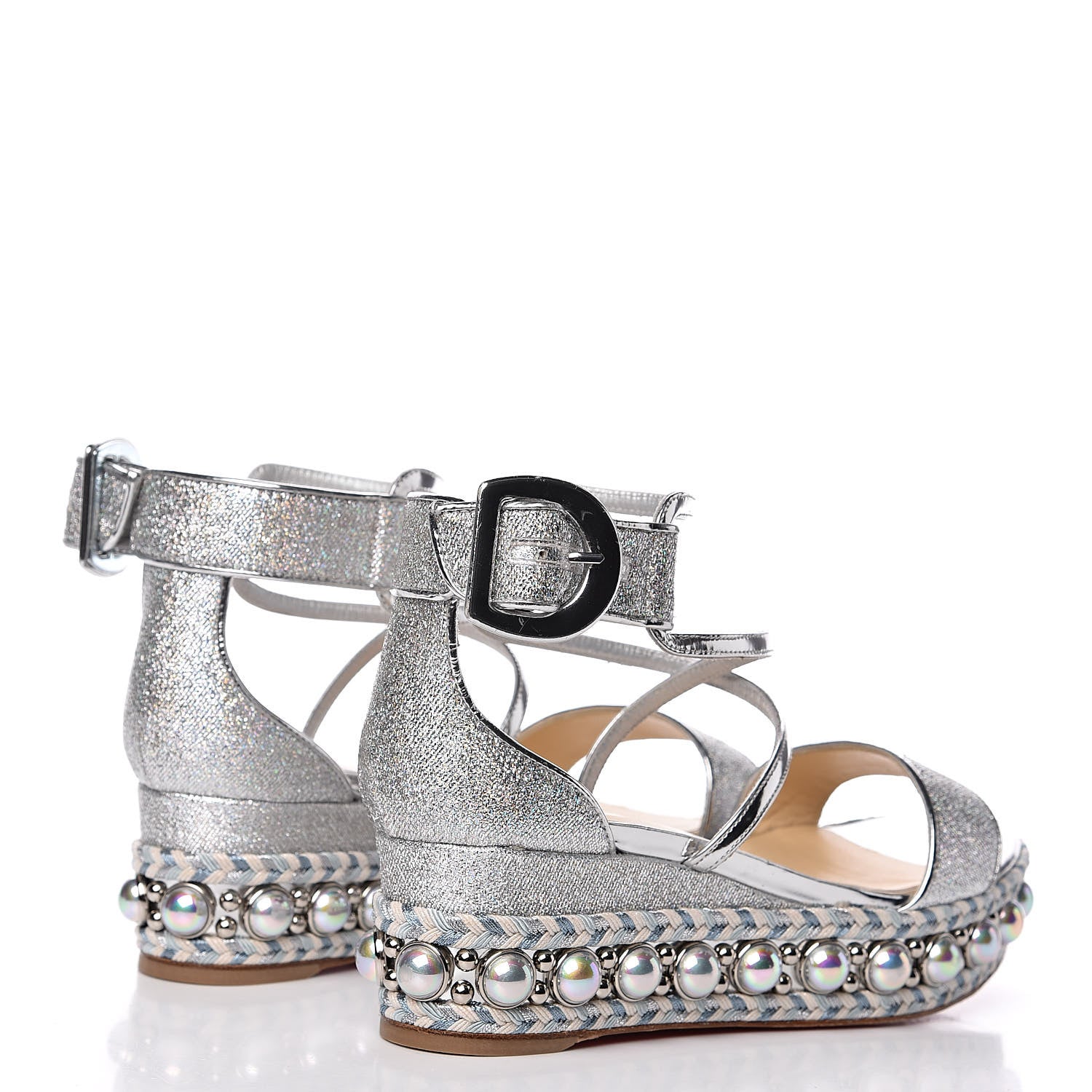 Christian Louboutin Crepe Satin Specchio Lurex Chocazeppa 60 Platform Sandals 36 Silver 4 of 10