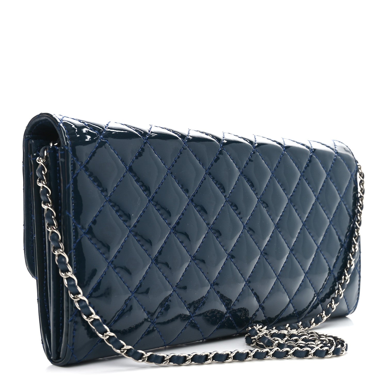Chanel Patent Calfskin Quilted Brilliant East West Flap Clutch Blue 3 of 11