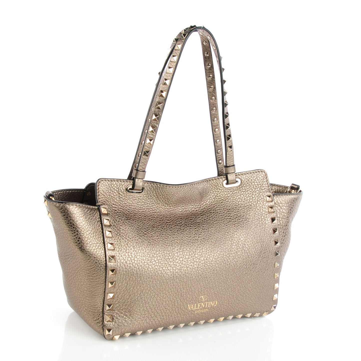 Metallic Alce Printed Calfskin Small Rockstud Tote Sasso