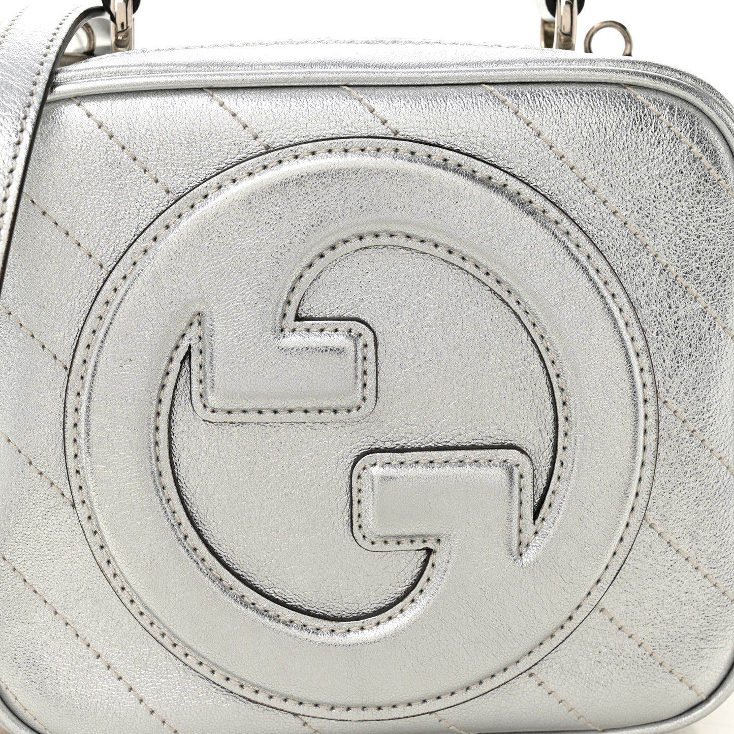 Metallic Sakai Be Green Calfskin Diagonal Stitched Blondie Top Handle Bag Silver