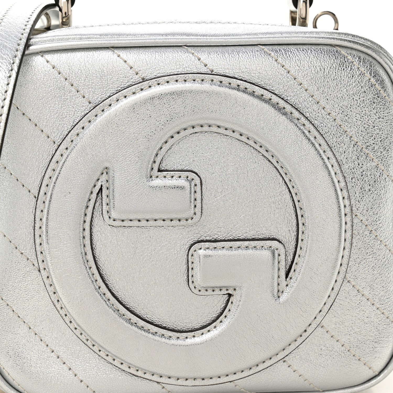 Gucci Metallic Sakai Be Green Calfskin Diagonal Stitched Blondie Top Handle Bag Silver 8 of 10